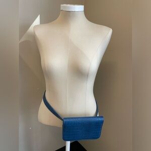 Unisex stylish shoulder bag belt bag faux crocodile leather w gold hardware